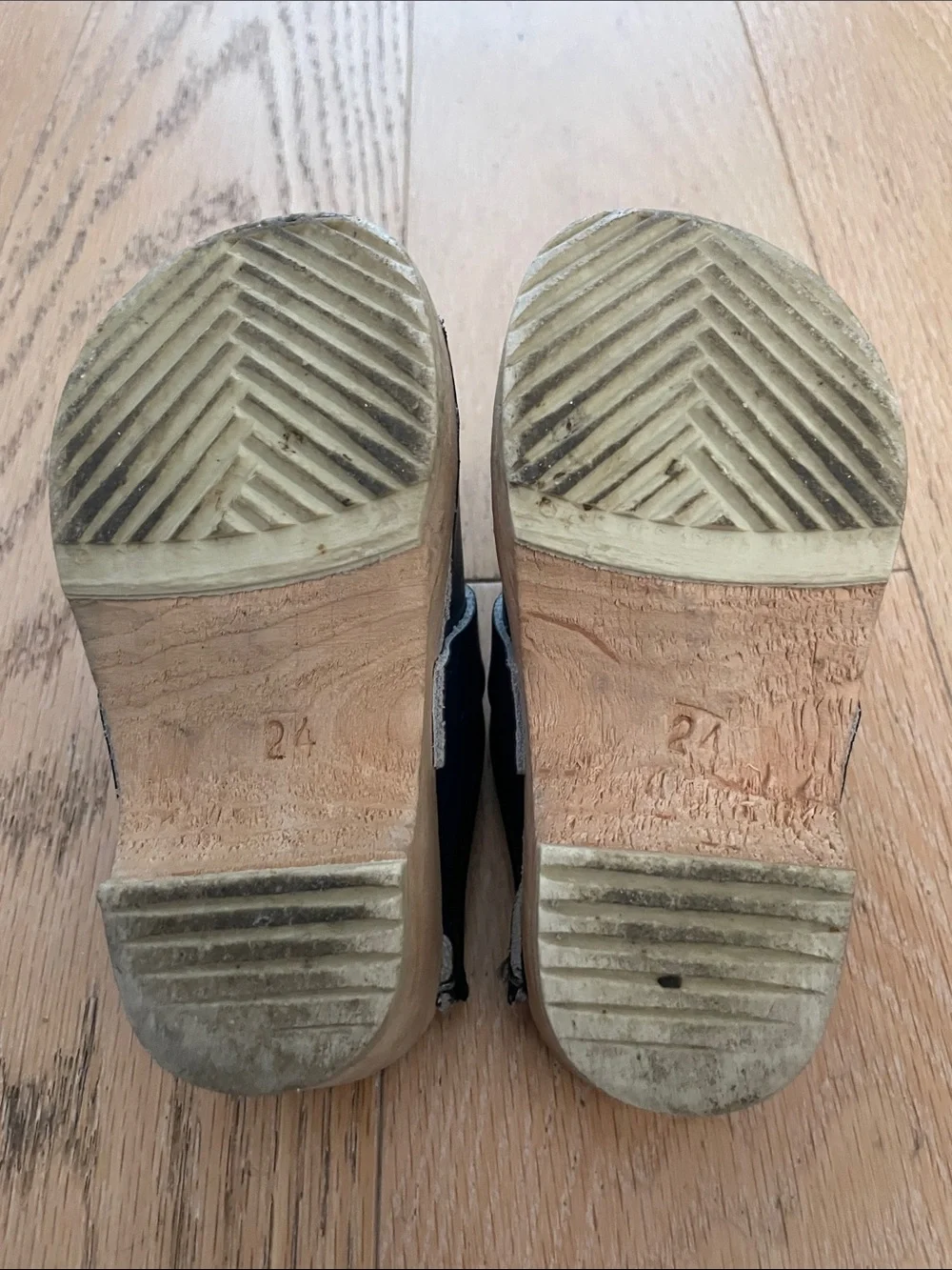 Handmade Wooden Kids Navy Blue Clog Shoes | Size 24, great condition